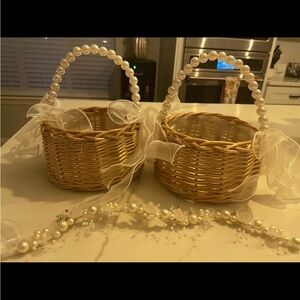 Elegant Wicker Baskets with Pearl Handles